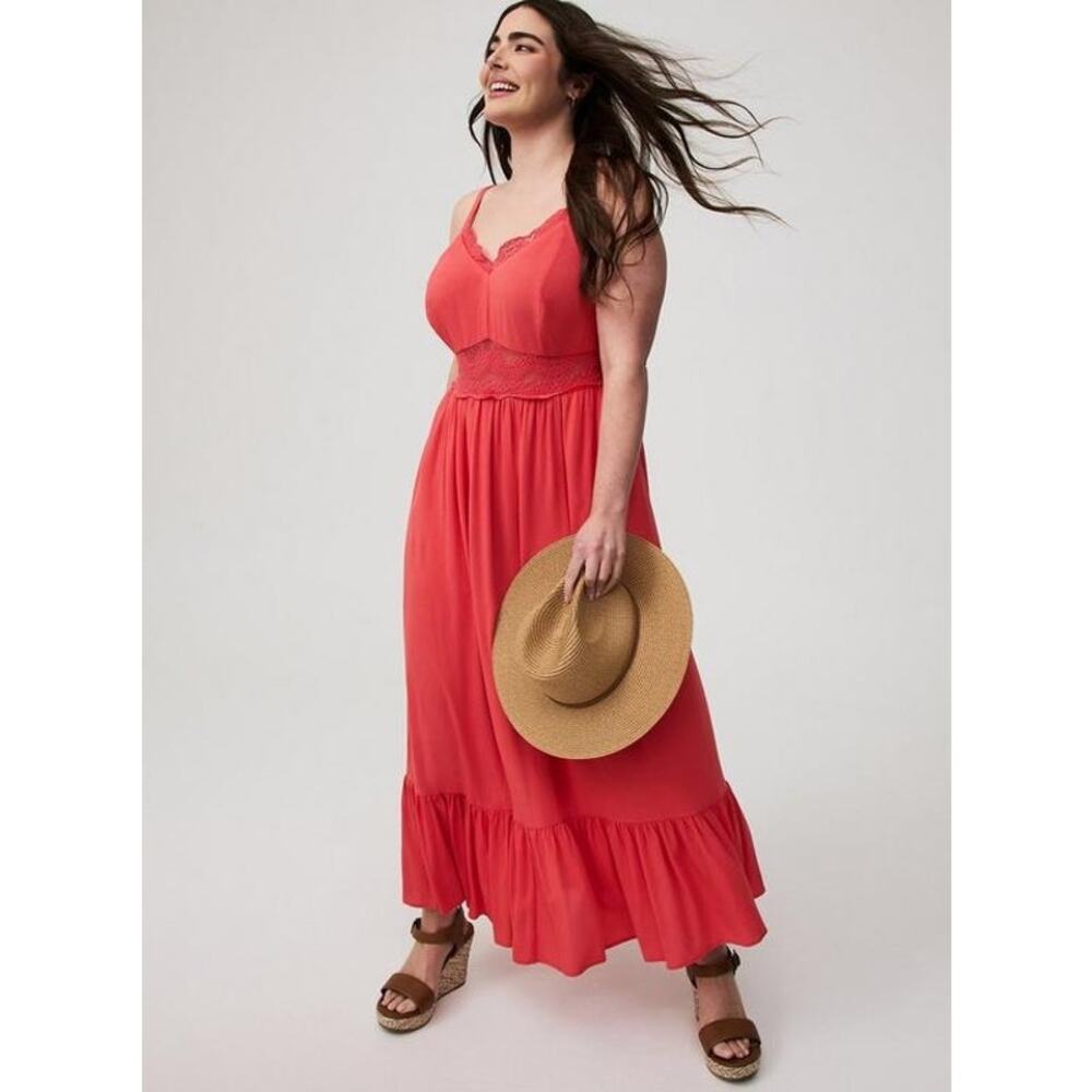 Torrid Maxi Washable Gauze Lace Inset Dress Pink Coral Size 0 L 12